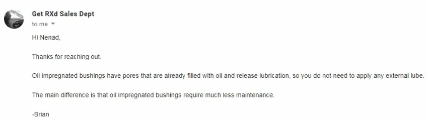 Get RXd response about the oil impregnated bushings