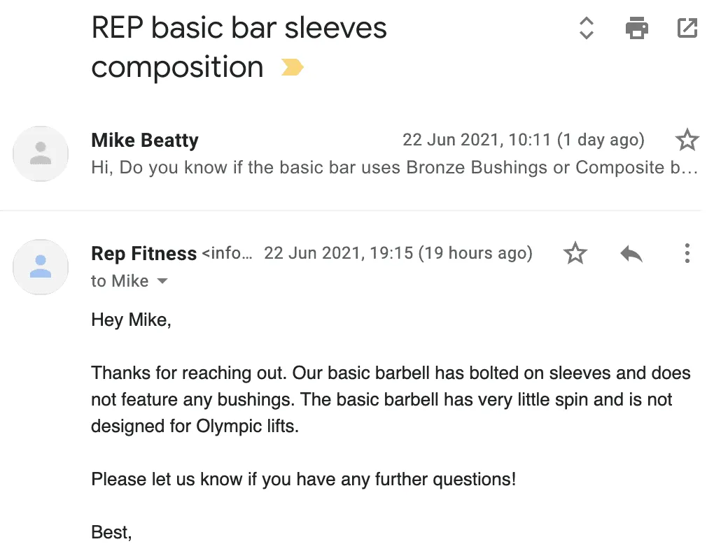 REP Fitness Customer service