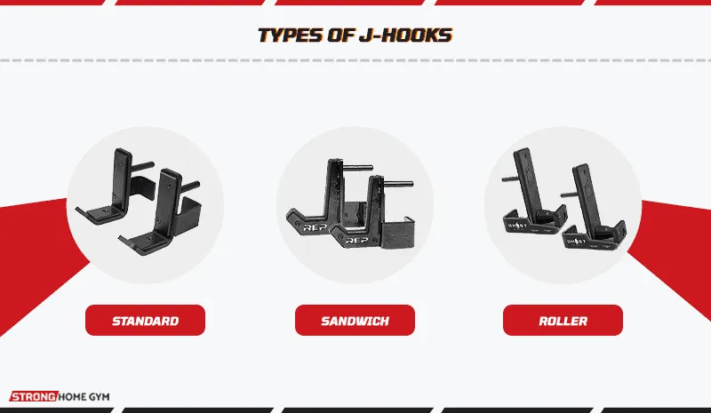 The three main types of J-hooks: standard, sandwich and roller