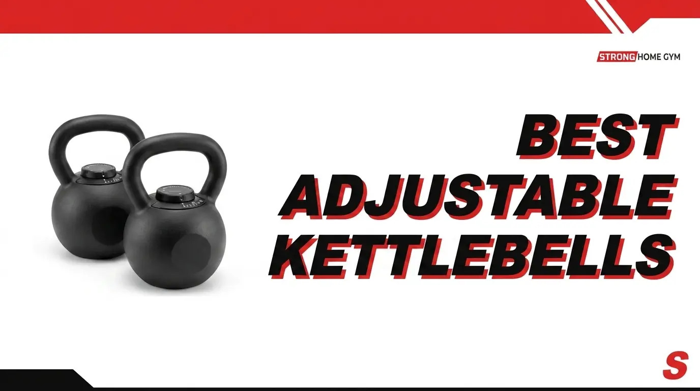 Seven adjustable kettlebells lined up on rubber matting for Strong Home Gym's 2026 buying guide