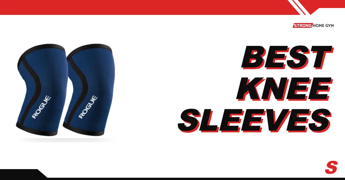 A pair of knee sleeves on a gym floor for Strong Home Gym's best knee sleeves for CrossFit guide