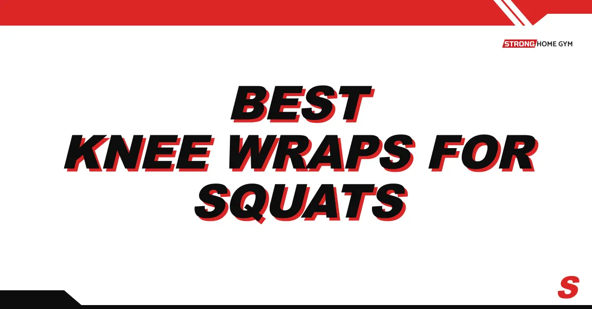 A rolled knee wrap beside a loaded barbell for Strong Home Gym's best knee wraps for squats guide