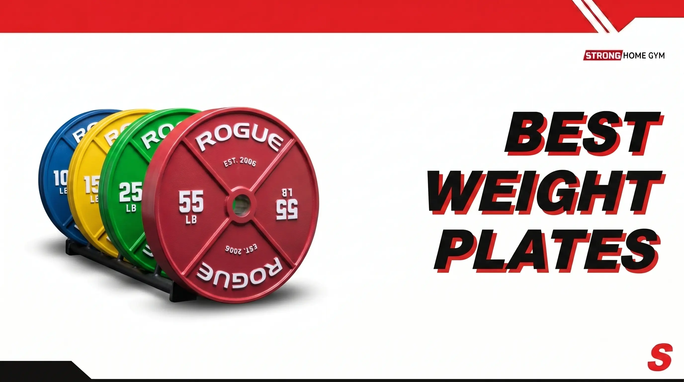 Cast-iron, calibrated, and bumper weight plates lined up for Strong Home Gym's best weight plates guide