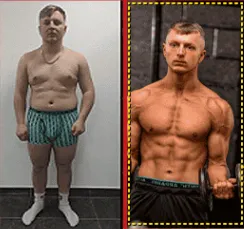Lewis — before and after using the Strong Home Gym training plan.