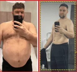 Wes — before and after using the Strong Home Gym training plan.